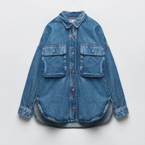Zara PATCH POCKET DENIM OVERSHIRT